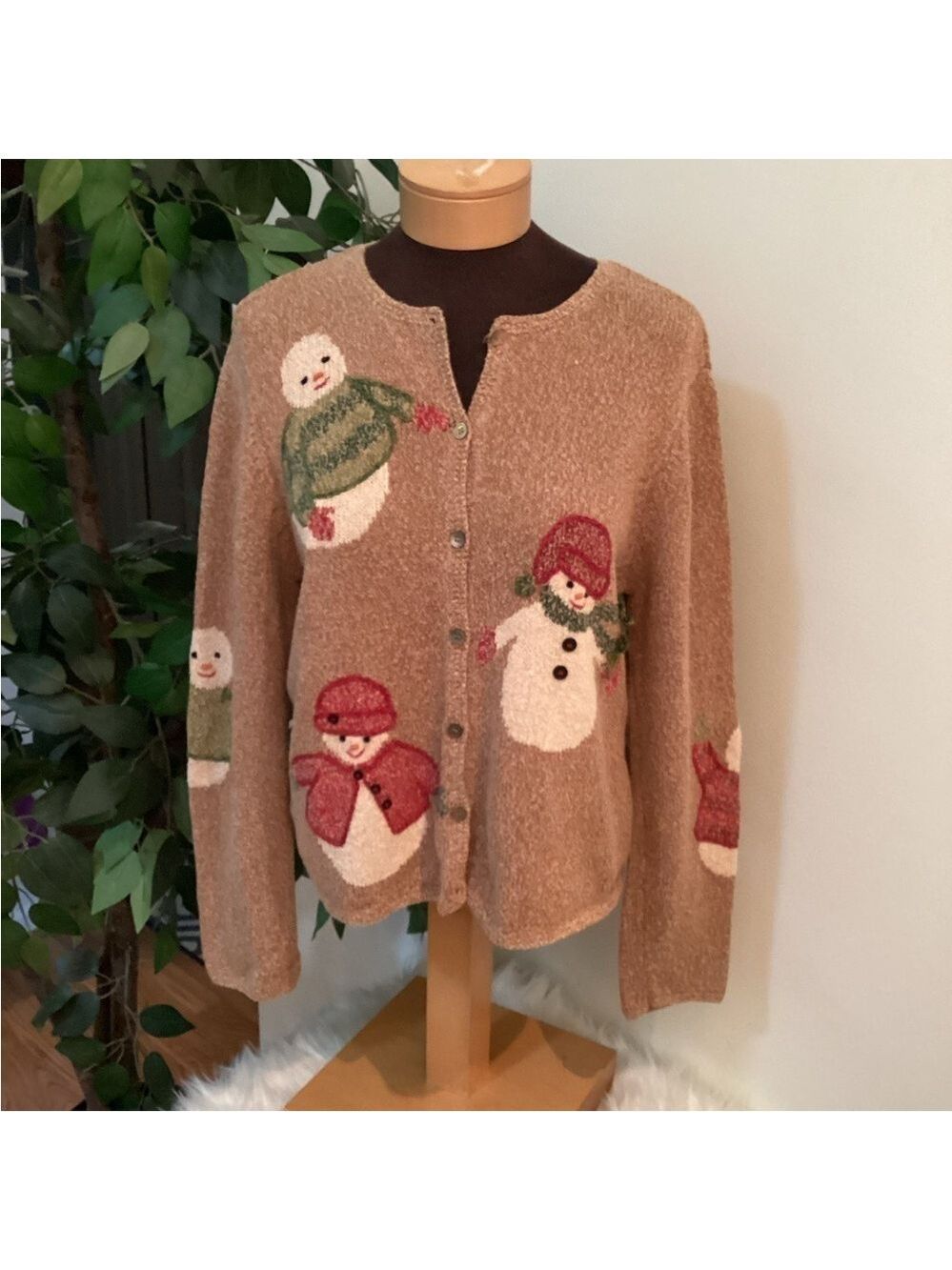 Talbots Woman’s Large Petite button down cardigan snowman theme no pocke…